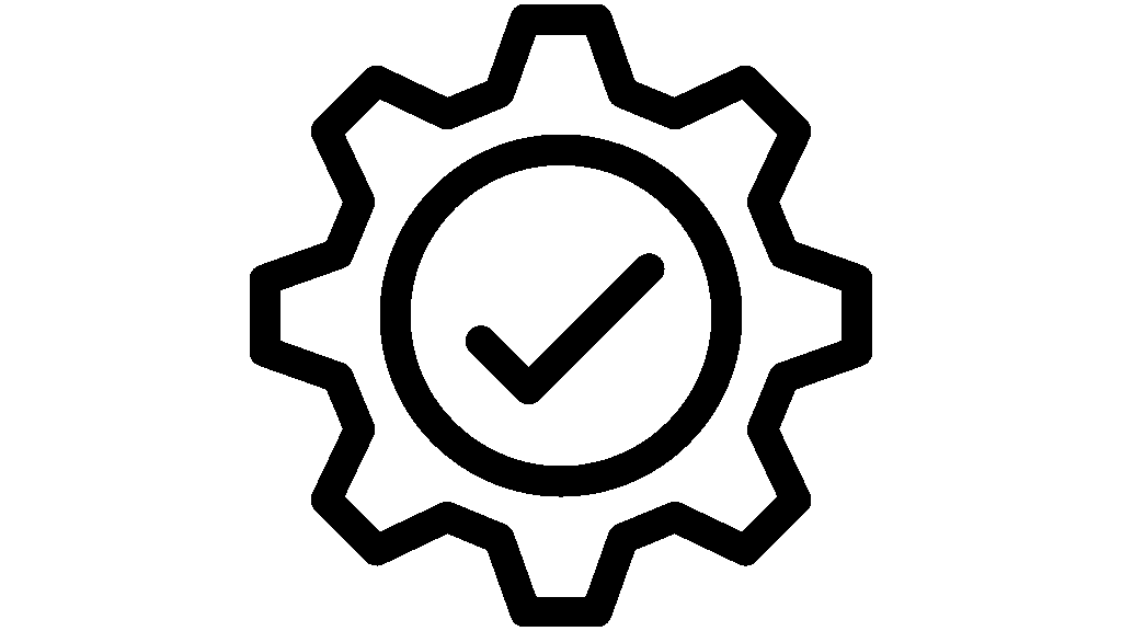 Gear icon with a check mark indicating simplicity and clarity.